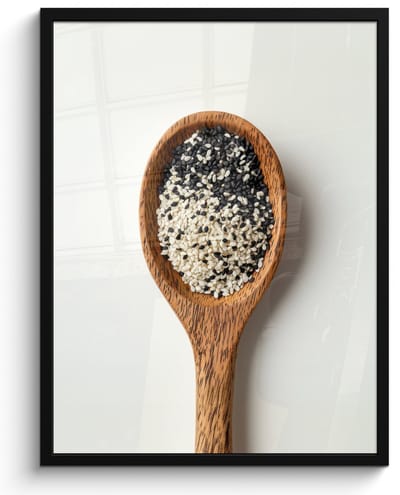 Poster in lijst - Fotolijst 50x70 cm - Posters - Lepel - Sesam - Wit - Posterlijst zwart - Decoratie - Wanddecoratie woonkamer - Muurdecoratie slaapkamer