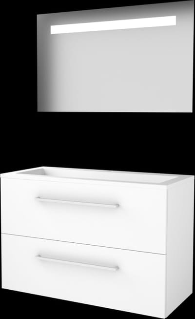 Basic-Line Economic 46 Badkamermeubelset - 100 x 46 cm - Met Grepen - 2 Lades - Acryl Wastafel - 1 Kraangat - Spiegel met LED Verlichting - Ice White