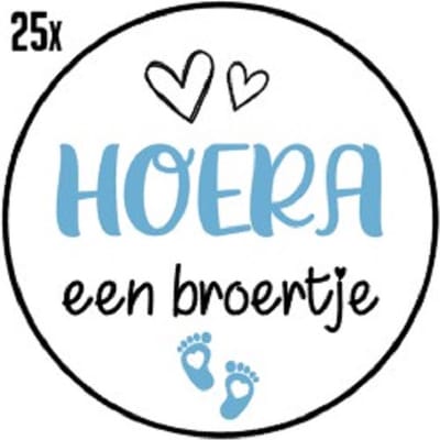 25x Sluitsticker Hoera Een Broertje - Blauw - 40 mm - Geboorte Sticker - Sluitzegel - Sticker Geboortekaart Jongen - Baby nieuws - Trakteren Broer Zus Basisschool Kinderdagverblijf - Glossy - Sluitzegel - Wensetiket