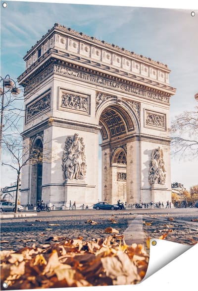 Gards Tuinposter Arc de Triomphe in Parijs tijdens de Herfst - 80x100 cm - Tuindoek - Tuindecoratie - Wanddecoratie buiten - Tuinschilderij