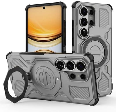 Hoesje geschikt voor Samsung Galaxy S26 Ultra | Compatibel met MagSafe / Qi2 | 360° Draaibare Magnetische Standaard | Back Cover Kickstand Ring | Grijs