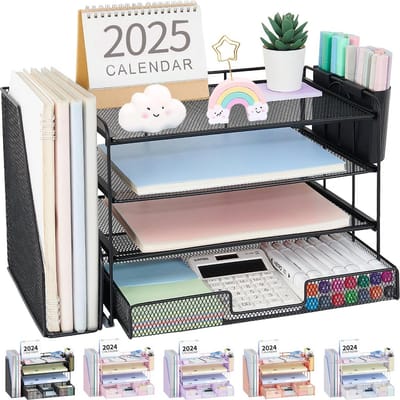 Bureau-organizer met 4 Lades, Documentenbak en Pennenbakjes - Compleet Bureau Accessoires Zwart