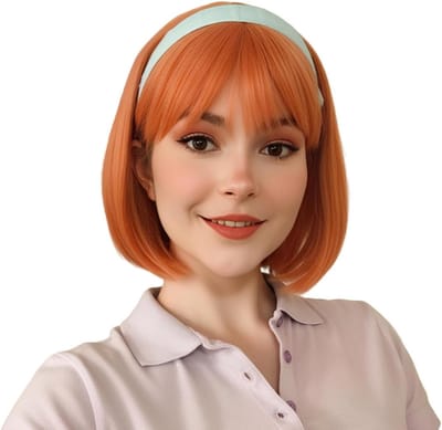 Korte Oranje Synthetische Bob Perkapsel voor Vrouwen met Bangs - Perfect voor Rollenspel, Carnaval en Dagelijks Gebruik