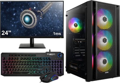 Ryzen 5 8500G 8e Generatie Game PC / Computer SET Compleet (Voor oa Fortnite, Minecraft, Roblox) - Met Gaming Headset, Toetsenbord, Muis en 24" Monitor - 16GB RGB 5600MHz RAM - 500GB M.2 SSD - AMD Radeon 740M - AM5 - WiFi - Win11 Pro - Aura GC2