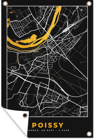 Muurdecoratie Kaart - Stadskaart - Plattegrond - Poissy - Frankrijk - 120x180 cm - Tuinposter - Tuindoek