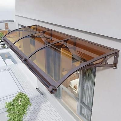 Raamluifel Voordeur - Buitenluifel Terras - Weerbescherming Buiten - Polycarbonaat Plaat - Uitschuifbaar Ontwerp - Bruin