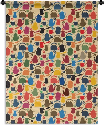 Wandkleed - Wanddoek - Patronen - Koffie - Theepot - Retro - 90x120 cm - Wandtapijt