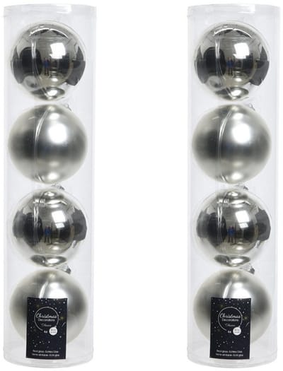 8x Zilveren glazen kerstballen 10 cm - Mat/matte - Kerstboomversiering zilver