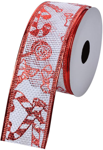 Clayre & Eef Kerstlint 38 mm Wit Rood Synthetisch