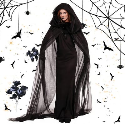 Halloween Kostuum voor Vrouwen - Zombie Outfit met Witte en Zwarte Rozen, Spookachtige Bruid voor Carnaval en Cosplay Accessoires