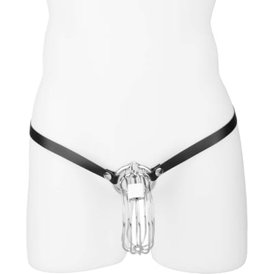 Rimba - Kuisheidsgordel - Leren Kuisheid Slip Met Metalen Kuisheidskooi - One Size