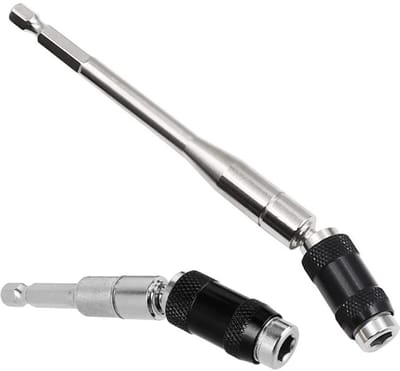 Set van 2 draaibare boorhouder voor schroefbits - Magnetische schroevendraaier verlengstuk voor krappe ruimtes en hoeken, 88mm en 145mm lengte, snelontgrendelbaar en veelzijdig gebruik