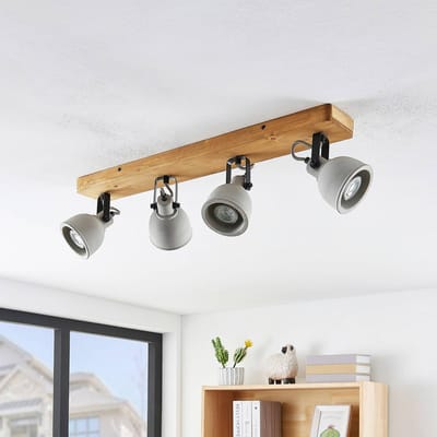 Lindby - buitenspot - 4lichts - Dennenhout, beton - H: 19 cm - GU10 - grijs, donker hout