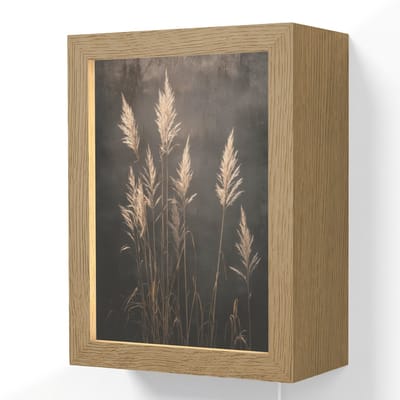 Wandlamp 15x20 cm - Oplaadbaar - Siergras - Pluimen - Verlichting - Zwart - Wandlampen binnen woonkamer - Slaapkamer lamp met kabel - Decoratieve nachtlamp - Vloerlamp snoer