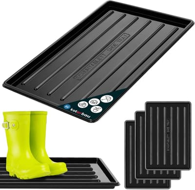 KOTARBAU® 3 stuks Schoenenlekbak, Lekbak Schoenen, Kunststof, 45 x 30 cm, Zwart, Schoenendruipbak, Schoenmat, Laarzen Afdruipmat, Lekbak voor Natte Schoenen, Schoenafdruipbak, Schoenenschaal