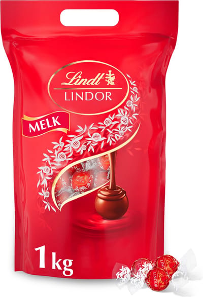 Lindt LINDOR Melkchocolade bonbons 1kg - 80 zacht smeltende melkchocolade bonbons - hersluitbare verpakking
