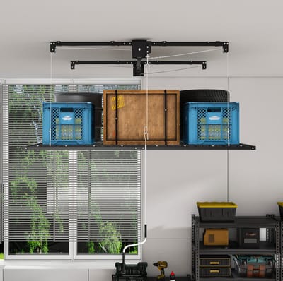STILVORA Plafondrek – 120x240 cm Met Handslinger – Staal – Zwart – Garage Opberglift Voor Hoge Ruimtes 3 Tot 3,6 m – 136 kg Draagkracht