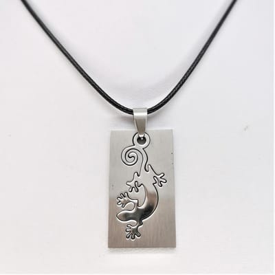 Edelstaal  salamander hanger met zwart koord ketting.