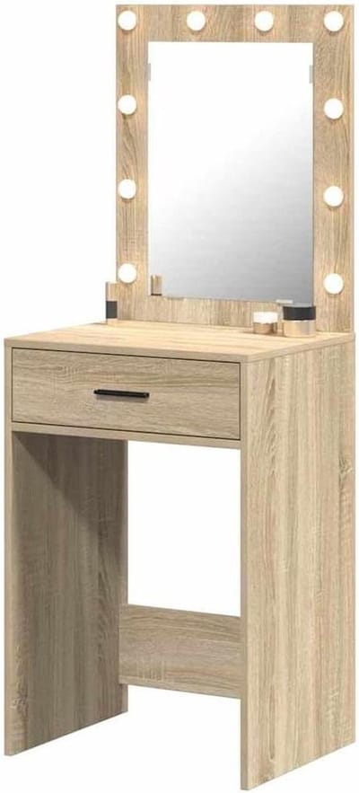 Kaptafel Met Spiegel - Make-up Tafel - Persoonlijke Verzorging - Ingebouwde LED Verlichting - 50x41x135 cm - Sonoma Eiken