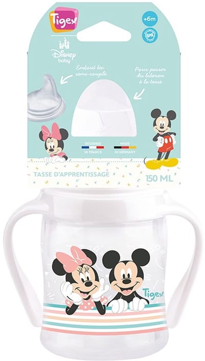Tigex- Minnie & Mickey Mouse Lekvrije Beker 150 ml – Waterdicht – Afneembare Handgrepen – Beschermdeksel – Baby Drinkbeker- 6m+