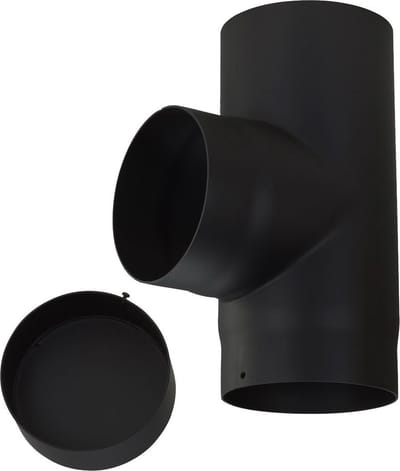 Kachelpijp enkelwandig T-stuk + dop Ø125mm (mannelijk)