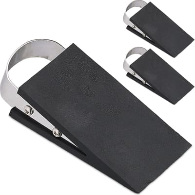 deurwig set van 3 - rubber en rvs - slipvast - 3 x 5 x 11,5 cm - zwart-zilver