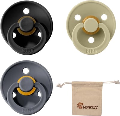 Bibs fopspeen - maat 1 0-6 maanden - set 3 stuks – Black - Khaki - Iron + Monkiezz speenzakje