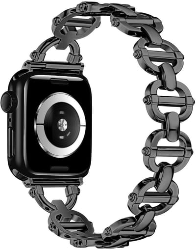 By Qubix - Geschikt voor Apple Watch bandje - Metalen ladder schakelbandje - Zwart - Geschikt voor Apple watch 44mm / 45mm / 46mm / 49mm (Ultra 1,2 en 3) - Smartwatch bandje