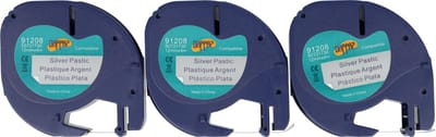 Dappaz - 3 stuks Dymo Plastic Label Zwart op ZILVER Compatible - Geschikt voor Dymo LetraTag Labelprinter - Labeltape 91208 - 12 mm x 4 m