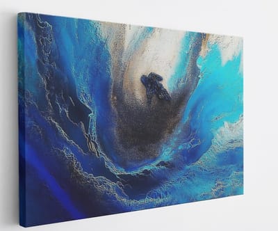 Saammp Canvas Schilderij - Golvend - Blauw - Abstract kunstwerk - 45x30 - Foto op canvas - Wanddecoratie - Muurdecoratie Woonkamer - Slaapkamer decoratie - Canvas Print