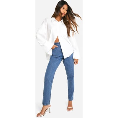 Dames Boohoo Basics 32 Inch Leg High Waisted Slim Fit Mom Jeans | Vintage Blauw | Maat: 42
