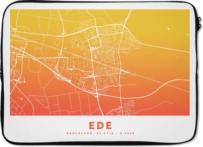 Laptophoes 14 inch - Stadskaart - Ede - Nederland - Oranje - Laptop sleeve - Binnenmaat 33x23 cm - Zwarte achterkant