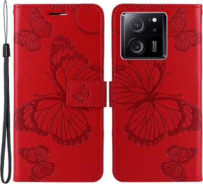 Coverup Hoesje - Geschikt voor Xiaomi 13T / 13T Pro Hoesje - Coverup Vlinder Book Case - Rood