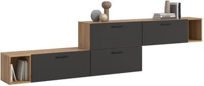 Woonkast-combinatie in artisan eik en basalt - Moderne woonwand van 276 cm breed