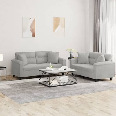 vidaXL - 2-delige - Loungeset - met - kussens - microvezelstof - lichtgrijs