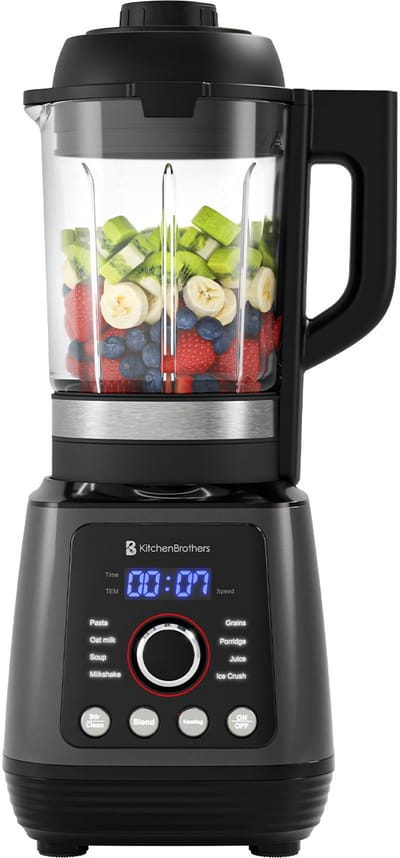 KitchenBrothers Blender - Thermoblender - BPA-vrij - 1.75L - Kookfunctie - 700+1000W - Smoothie Maker - Soepmaker - IJscrusher - Zwart