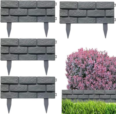 Decoratieve Tuinafscheiding - Bloembed Border - Tuin Afbakenen - Steenlook Ontwerp - 4 Stuks - Grijs