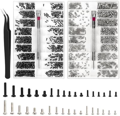 Allecta - 1000 Stuks Micro Repair Schroeven Set voor Brillen, Laptops, Sieraden - M1.2 M1.4 M2 - Inclusief Schroevendraaiers