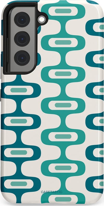 Casetastic hoesje geschikt voor Samsung Galaxy S22 - Dubbellaagse bescherming - Vormen vibe - Fashion Case - Wit Petrol Lichtgrijs Mintgroen