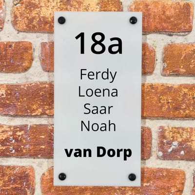 Naambordje Opaal/Melk Acrylglas - 15 x 30 cm - incl. bevestigingsset | Incl. 2 jaar garantie