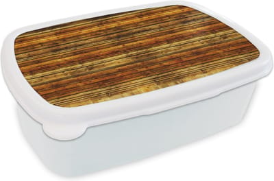Broodtrommel Wit - Lunchbox - Brooddoos - Vintage - Hout - Patronen - Planken - 18x12x6 cm - Volwassenen