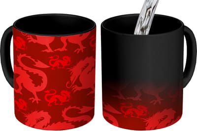 Magische Mok - Foto op Warmte Mokken - Koffiemok - Draak - Rood - Patronen - Magic Mok - Beker - 350 ML - Theemok