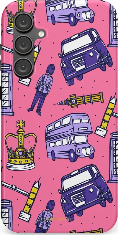 Casetastic Hoesje Geschikt voor Samsung S23 FE - Stijlvolle Beschermende Duo-layer Case - Brits London Roze Avontuur - Londen