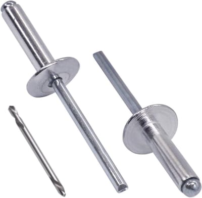 SKIR'CO (150 stuks) Grote flens aluminium blindklinknagels 5,0 x 20 mm, stalen doorn, boor inbegrepen
