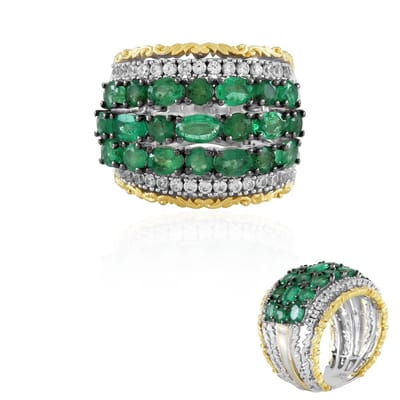 Cavill - Zilveren Ring met Palladiumlaag - 3,4 ct Zambia Smaragd Ovaal & Rond - 925 Sterling Zilver - Luxe Handgemaakte Sieraad Dames