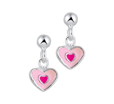YO&NO - Oorbellen - Zilver - Oorhangers - Hart - Steker - Roze - 5,8/5,2mm - Kinderen - Zilver 925