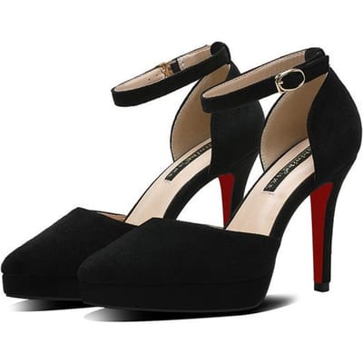Dames 10cm Hoge Hakken 2cm Platform Suède Sandalen Dames Fetish Stiletto's Nachtclub Rode Zool Prom Catwalk Pumps Zwarte Schoenen 32 zwart
