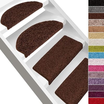 FLOORDIREKT Shaggy Trapmat - Sphinx - Zelfklevend - Halfrond - Bruin - 23,5 x 65 cm