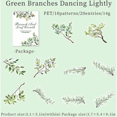 20 Vellen Tak en Blad Groei Vintage Plantenmateriaal Collage PET Sticker Creatief DIY Scrapbooking Label Journal Kantoorbenodigdheden