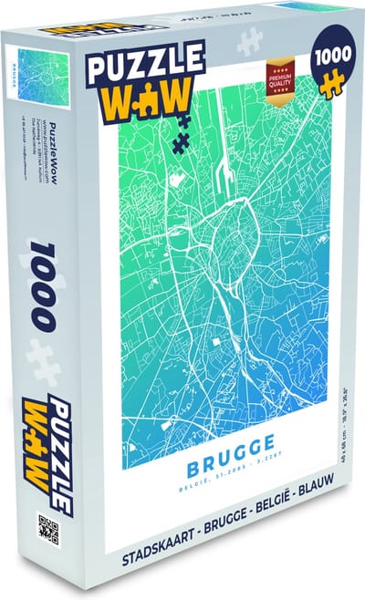 Puzzel Stadskaart - Brugge - België - Blauw - Legpuzzel - Puzzel 1000 stukjes volwassenen - Plattegrond